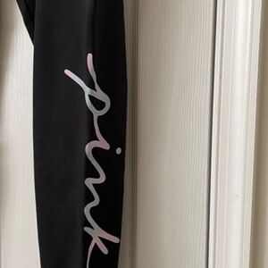 VS PINK Sweatpants Joggers Size MEDIUM BLACK with Script Victorias Secret NWT